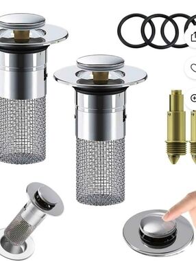 Set Of 2- Chrome Pop-Up Sink Strainer Stopper Anti Clog Steele Mesh Basket NWB